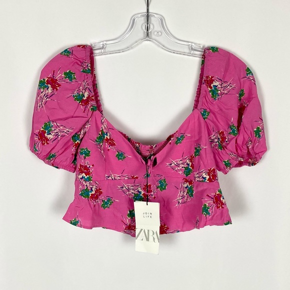 Zara Floral Cropped Pink Blouse - Picture 2 of 4